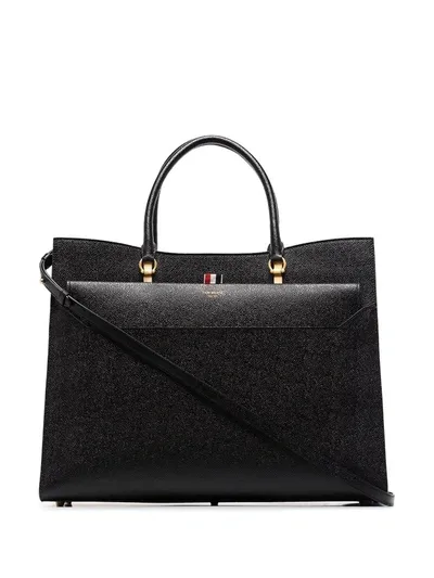 Thom Browne Duet Texured-leather Tote Bag In Black