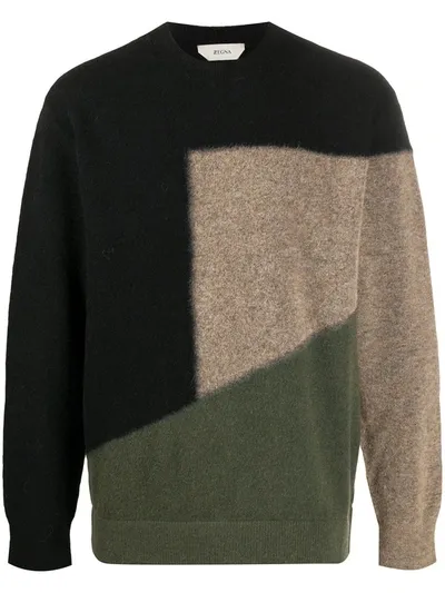 Z Zegna Geometric Wool Jumper In Black