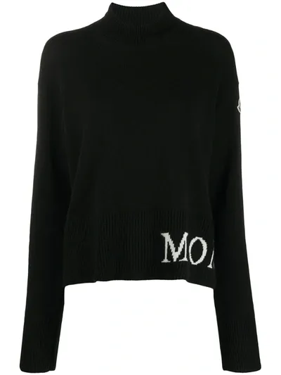 Moncler Logo Intarsia Asymmetrical Jumper In Black