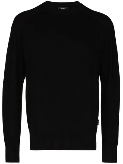 Z Zegna Men's Merino Wool Chunky Knit Sweater In Black