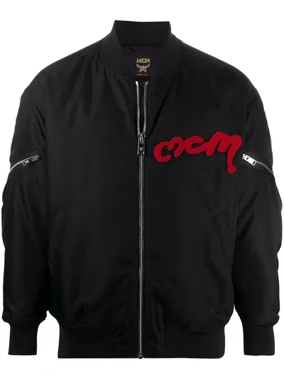 Mcm Logo Patch Bomber Jacket In Black