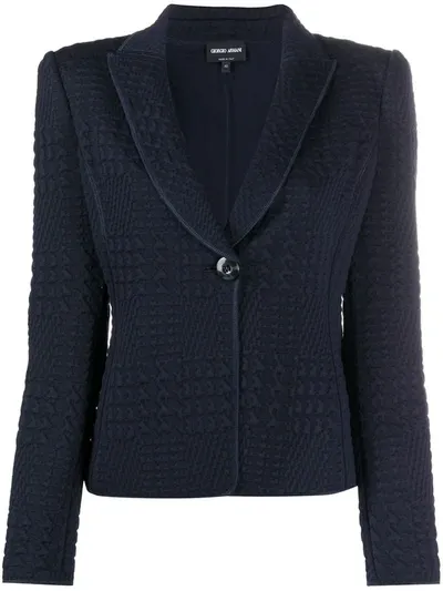 Giorgio Armani Textured Single-breasted Blazer In Blue Night