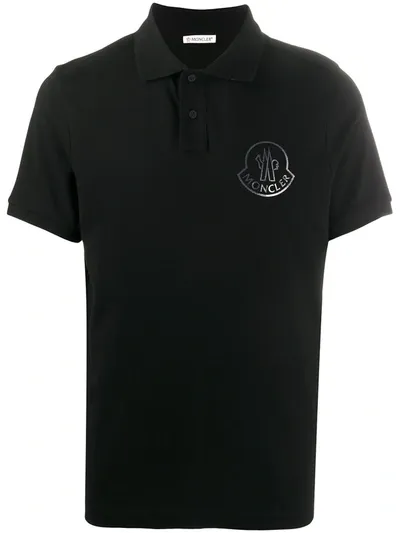 Moncler Logo Patch Polo Shirt In Black