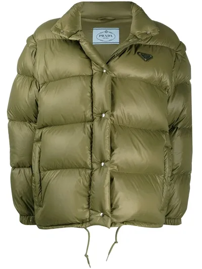 Prada Detachable-sleeve Puffer Jacket In Green