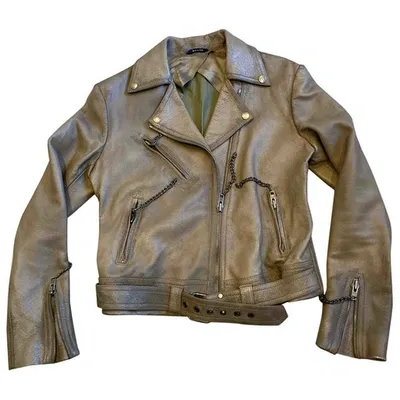 Pre-owned Maison Margiela Leather Biker Jacket In Beige