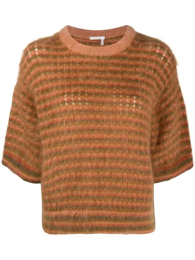 Chloé Brushed Striped Crew Neck Jumper In Neutrals