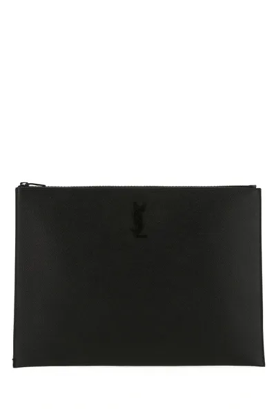 Saint Laurent Monogram Clutch Bag In Black