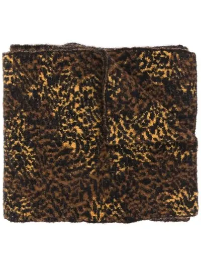 Saint Laurent Leopard Print Scarf In Brown