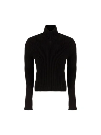 Balenciaga Logo Patch Ribbed Turtleneck Sweater In Navy