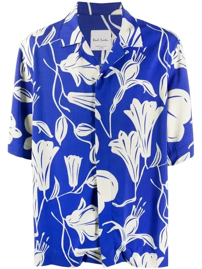 Paul Smith Floral Cutout Short-sleeved Shirt In Blue