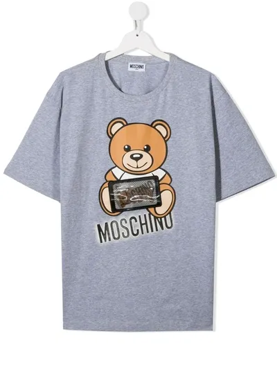 Moschino Teen Teddybear Logo Print T-shirt In Grey