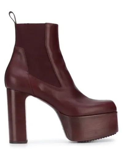 Rick Owens Platform High Heel Boots In Red