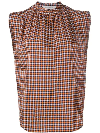 Cedric Charlier Check Print Sleeveless Blouse In Orange