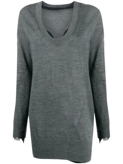 Sacai U-neck Knit Dress In Grey