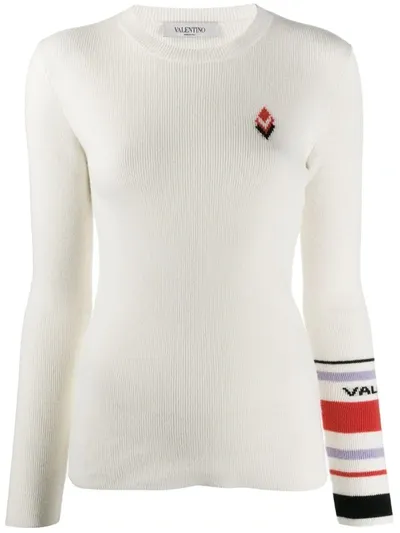 Valentino Geometric-detail Ribbed Jumper In Neutrals