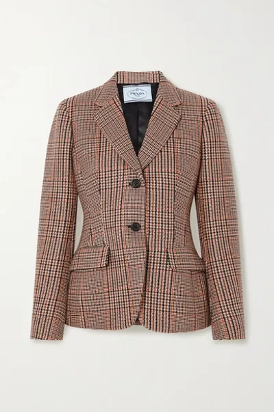 Prada Checked Wool And Cashmere-blend Tweed Blazer In Brown