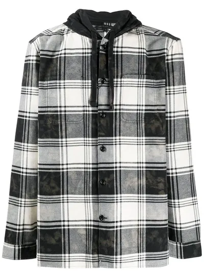 John Varvatos Checked Hooded Shirt In Black