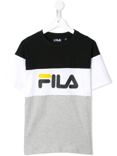 Fila Kids' Colour-block Logo Print T-shirt In Grey