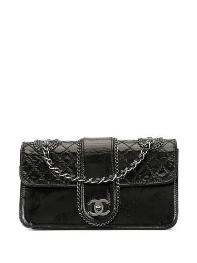 Pre-owned Chanel 2006 Quilted Double Chain Shoulder Bag In Black