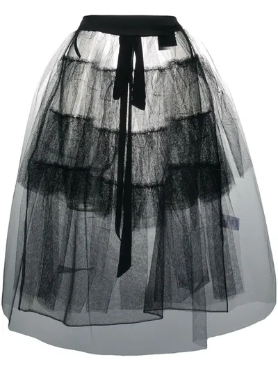 Simone Rocha Sheer Ruffled Apron Skirt In Black