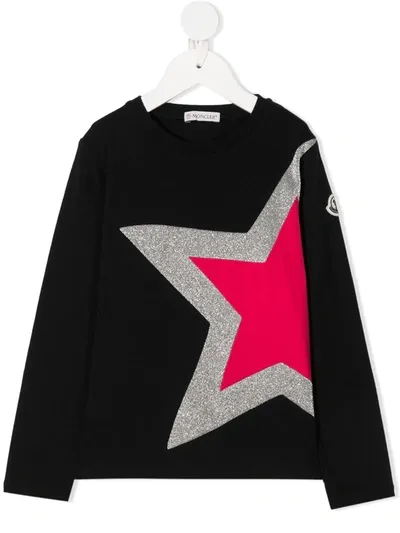 Moncler Kids' Star Print Top In Black