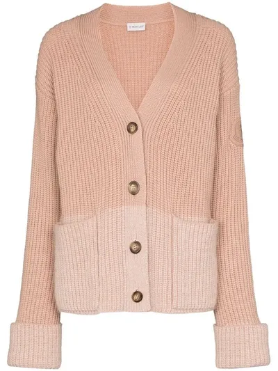 Moncler Colourblock Ribbed-knit Cardigan In Pink