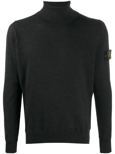 Stone Island Roll-neck Logo Patch Jumper In Black