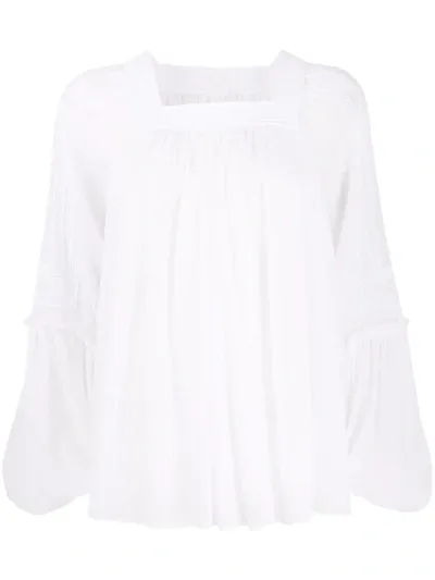 Chloé Embroidered Pleated Silk-crepon Blouse In White