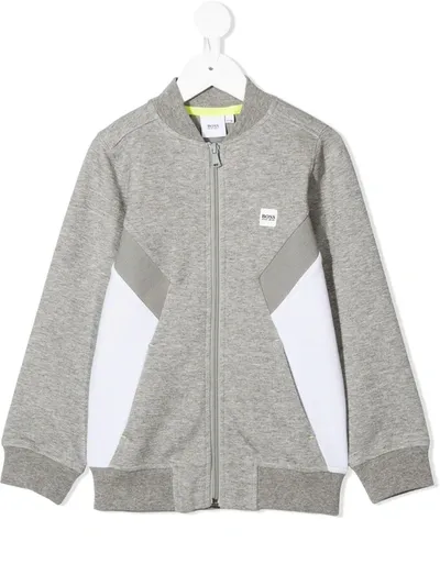 Hugo Boss Kids' Colour-blocked Zip-up Sweatshirt In Grey