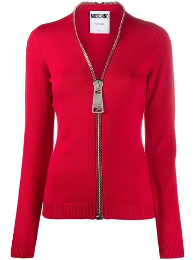 Moschino Oversized Zipper Cardigan In Red