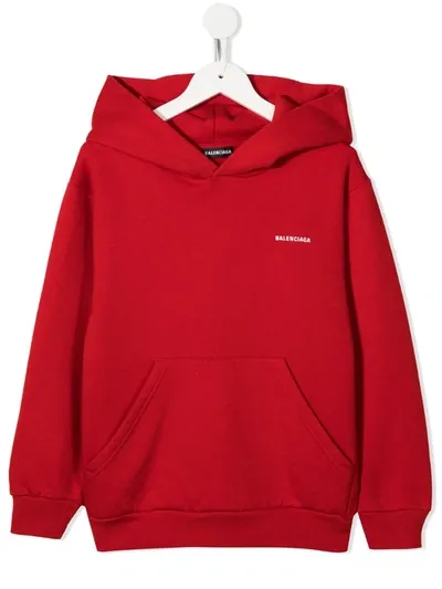 Balenciaga Kids' Logo Hoodie In Red