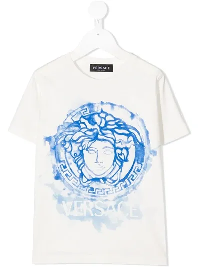 Young Versace Kids' Medusa Print Cotton T-shirt In White