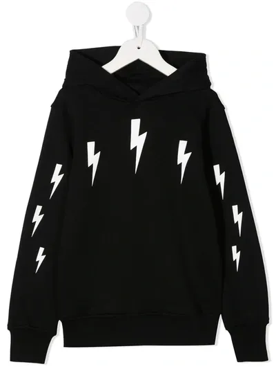 Neil Barrett Kids' Thunderbolt Print Hoodie In Nero