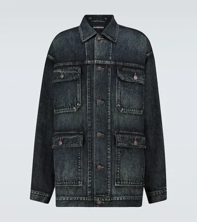 Balenciaga Over-dyed Japanese Denim Jacket In Black