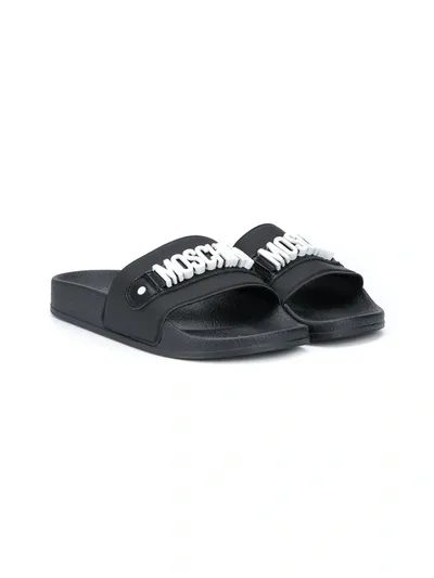 Moschino Kids' Logo Pool Slides In Black