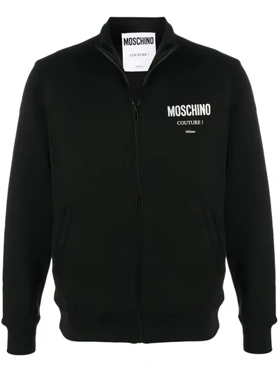 Moschino Couture! Print Zip-up Sweatshirt In Black