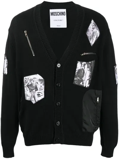 Moschino Cotton Blend Cardigan Photographic Characters In Black