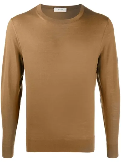 Z Zegna Fine Knit Round Neck Jumper In Brown