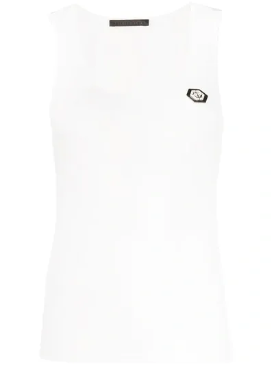 Philipp Plein Logo Patch Tank Top In White