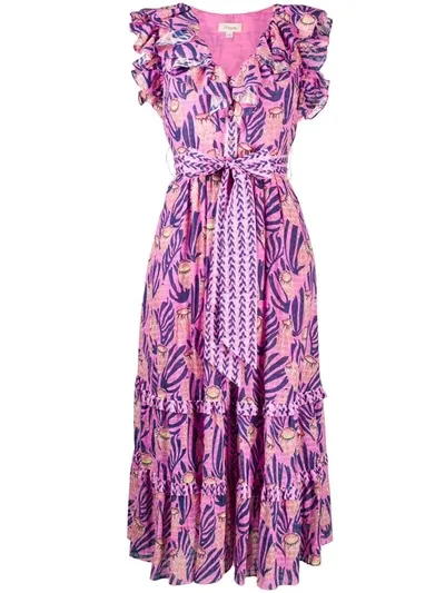 Temperley London Reef Print Ruffle Dress In Pink