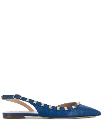 Valentino Garavani Rockstud Slingback Ballerina Shoes In Blu