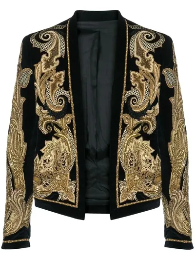 Balmain Embroidered Beaded Cropped Jacket In Black