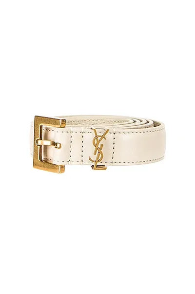 Saint Laurent Logo Leather Belt In Blanc Vintage