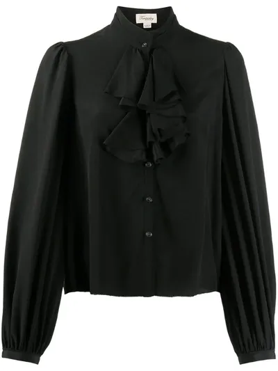 Temperley London Ruffle Trim Puff Sleeved Blouse In Black