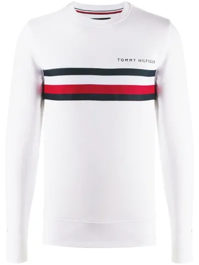 Tommy Hilfiger Striped Crew-neck Sweatshirt In White