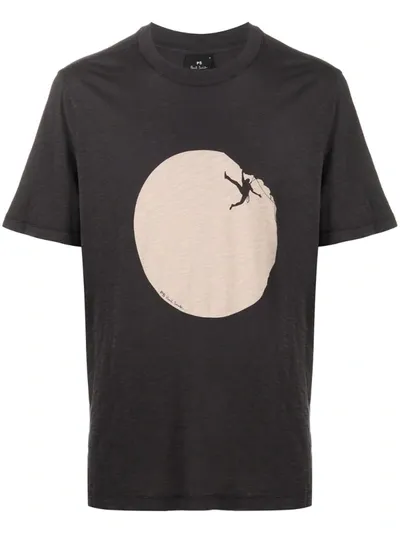 Ps By Paul Smith Climber-print Cotton T-shirt In Grey