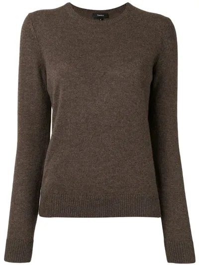 Theory Long-sleeved Slim Fit Cashmere Sweater In Brown