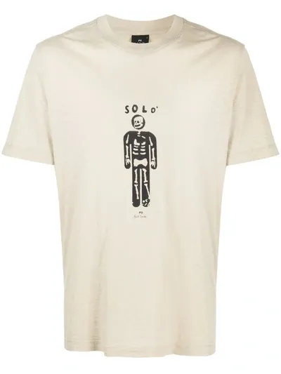 Ps By Paul Smith Solo Skeleton-print Cotton T-shirt In Neutrals