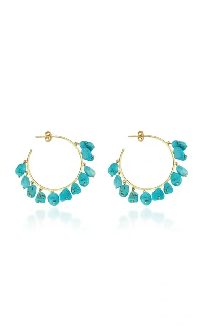 Charms Company Fallen Sky Turquoise 14k Yellow Gold Hoop Earrings In Blue