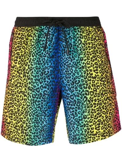 Mc2 Saint Barth Animalier Rainbow Print Light Fabric Zipped Swim Shorts In Yellow